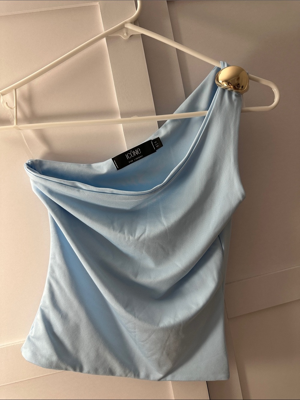 ICON Pale Blue One-Shoulder Drape Top